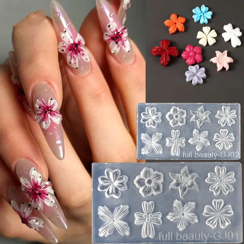 Nail Art Silicone Mold Set, Nail Art Tool, Nail Art Manicure, 8 Designs & Two Sizes, Flower Design Nails, Multiple Styles Available, Perfect for DIY Nail Decorations, Nail Design Tools, Manicure Supplies