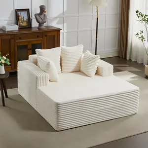 Oversized Cozy Corduroy Chaise Lounge Sleeper Sofa Bed – 54.3''/61'' Wide, 4 Pillows & Armrests, No Assembly, Cloud-Like Comfort Couch, Modern Upholstered Sofa for Living Room, Bedroom, Office