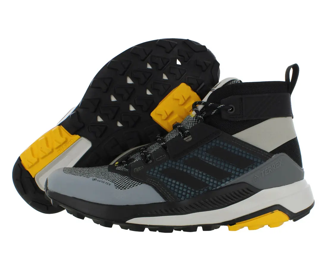 Adidas Male Terrex Trailmaker Mid GTX Membrane Hiking Boots, Waterproof, Lightweight Rubber Outdoor Shoes, Running Athletic Shoes (Metal Grey/Core Black/Active Gold), Trail Running Shoes