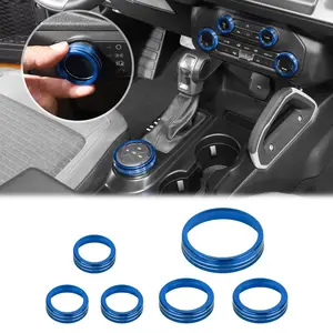 Air Conditioner Headlight Switch Knob 4WD Wheel Drive Trailer Gear Switch Knob Cover for 2021-2025+ Ford Bronco Accessories Aluminum Alloy 6PCS Blue(Don't fit Bronco Sport)