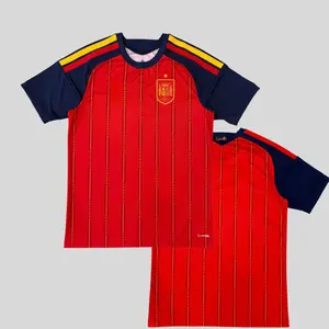 Spain Style Soccer Jersey – Red & Gold Stripes, Breathable Football Shirt, World Soccer Inspired