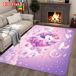 2D flat large popular velvet carpet with a dreamy unicorn illustration for living room, entrance, bedroom, and game room, modern home decoration carpet