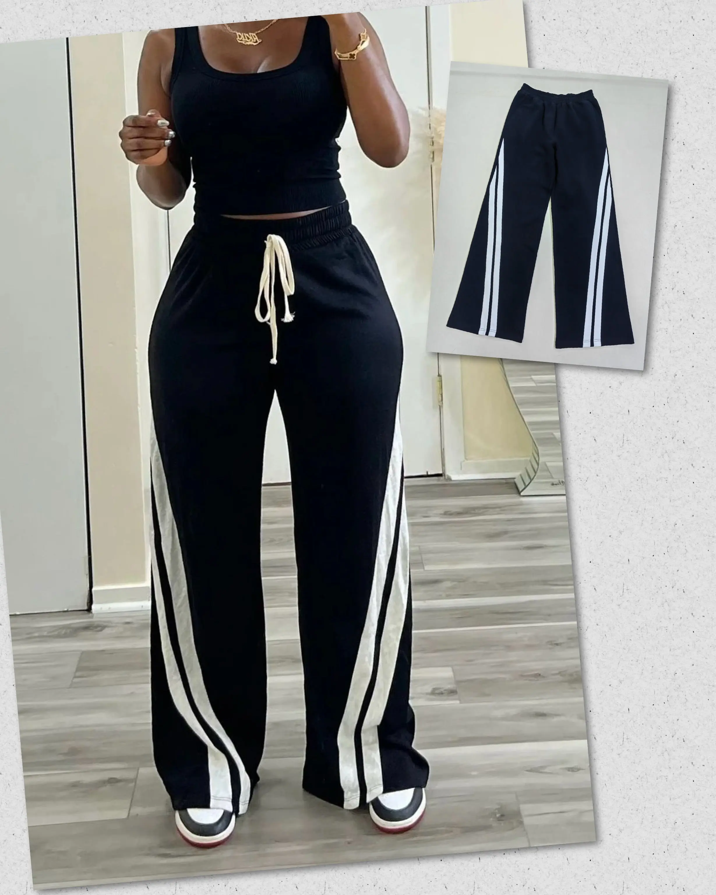 Tall Women Black and White Striped Sweatpants Sporty Chic Customizable Fit