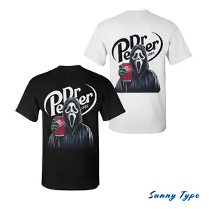 Ghost Face Horror Double-Sided T-Shirt for Men & Women, Plain cotton T-shirt, Loose Fit, Round Neck, Short Sleeve, Ideal for Couples, Summer Streetwear