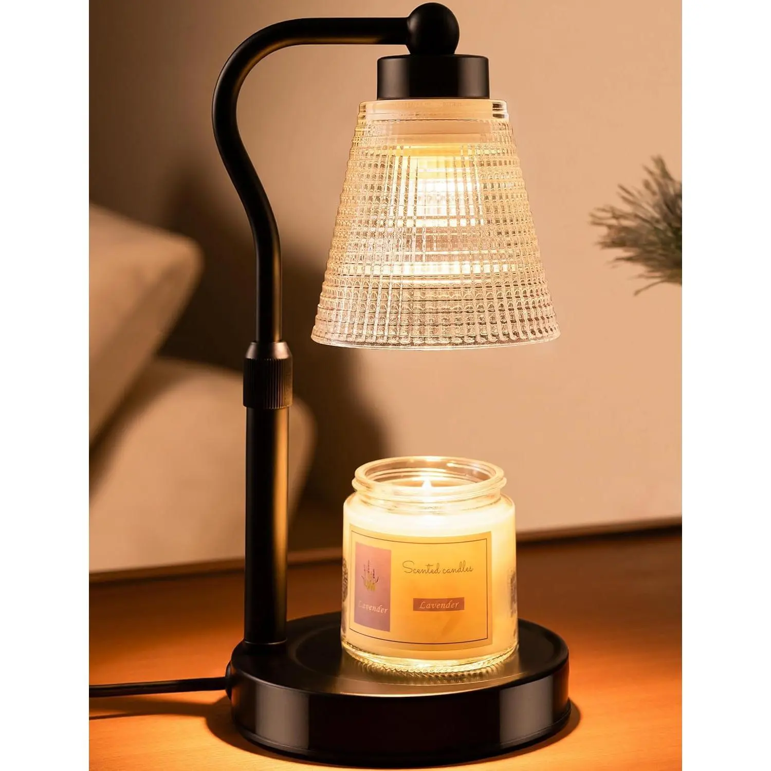 Black-Clear Height-Adjustable Dimmable Glass Jar Candle Warmer Lamp - 2/4/8H Timer, 2x50W Halogen Bulb Wax Melter, Flameless Smokeless Decorative Candleholder, Room Decor, Indoor Home Supply (1 Pack)