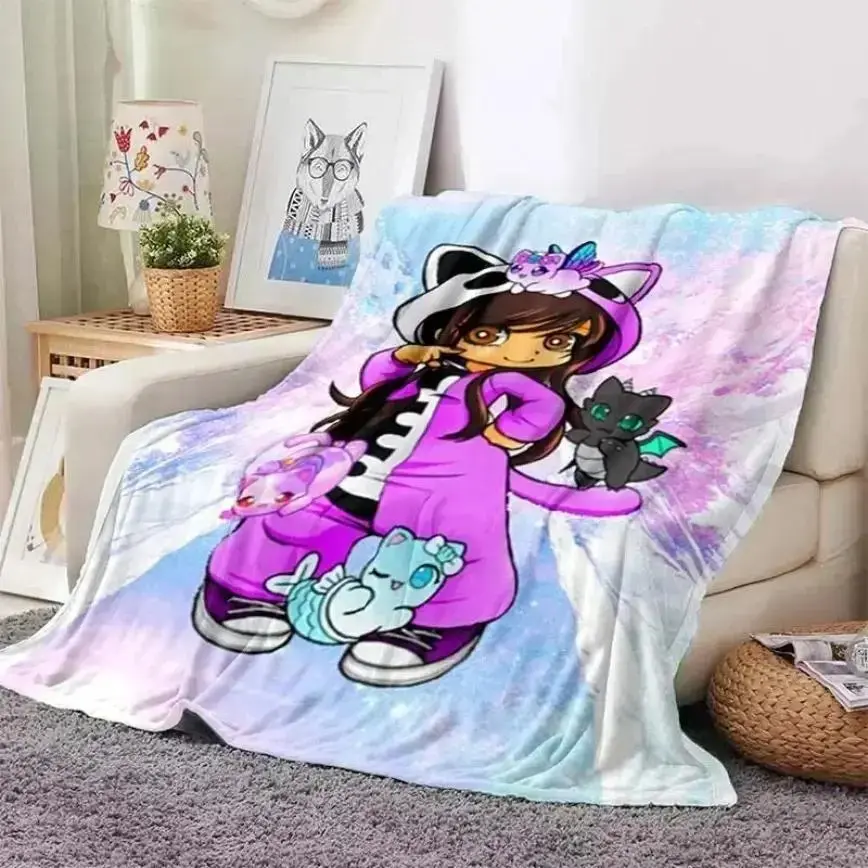 Cute Aphmau MeeMeows Cartoon Flannel Throw Blanket, Ultra Soft Cozy Fleece, Kawaii Gaming Decor for Bed Sofa Couch Dorm Office Car, Unique Birthday Christmas Gift For Roleplay Fans