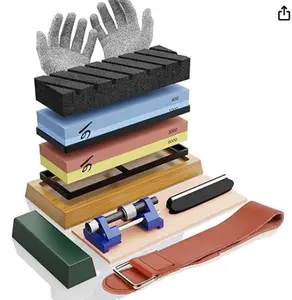 KERYE Japanese Whetstone Sharpener Set - 400/1000 3000/8000 Grit Water Stones, Flattening Stone, Honing Guide, Cut Resistant Gloves