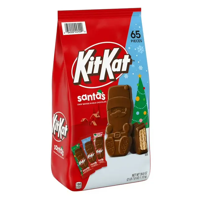 KIT KAT Candies, Crisp Wafers Coated in Milk Chocolate, Snack-Size Santa Shapes in Stand-Up Bag, Kitkat