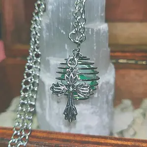 Stainless Steel Necklace with interchangeable Marble/Stone Cross Pendant - 18 Inches