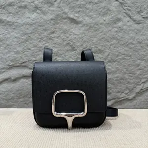 Pre-owned HERMÈS Leather tote bags Hermes Della Cavalleria Mini Epsom 89 Noir (kr1118m5)