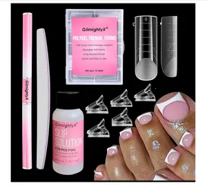 Polygel Nail Forms Kit for Toes,GlimightyX Reusable Toenails Dual Forms for Polygel with 1.35oz Nail Slip Solution Anti-Stick,with Dual-Ended Brush,Nail File and Nail Clips,12 Sizes 120Pcs