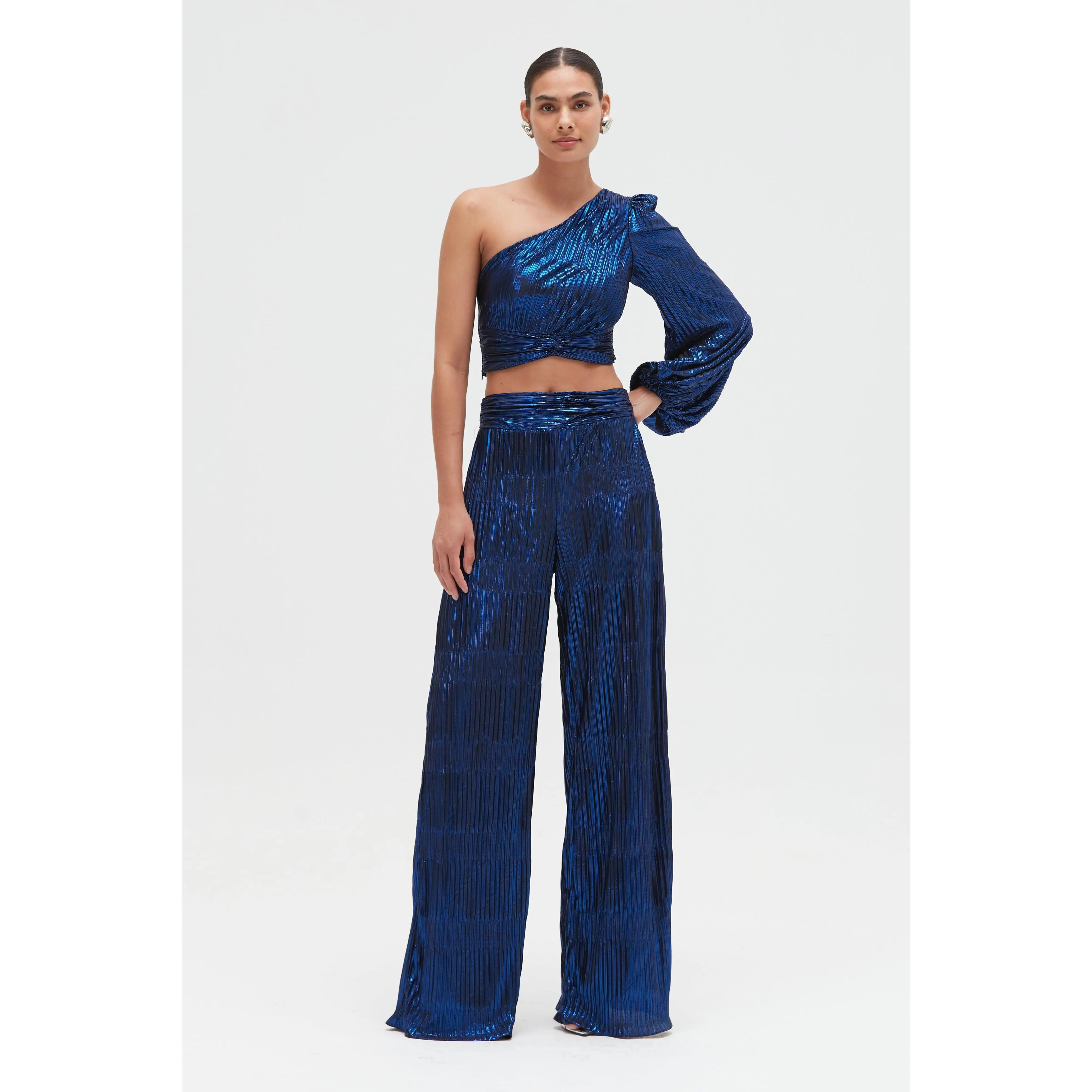 METALLIC PLISSE PANT