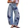 Chouyatou women's casual printed horseshoe jeans Y2k loose mid-rise versatile jeans