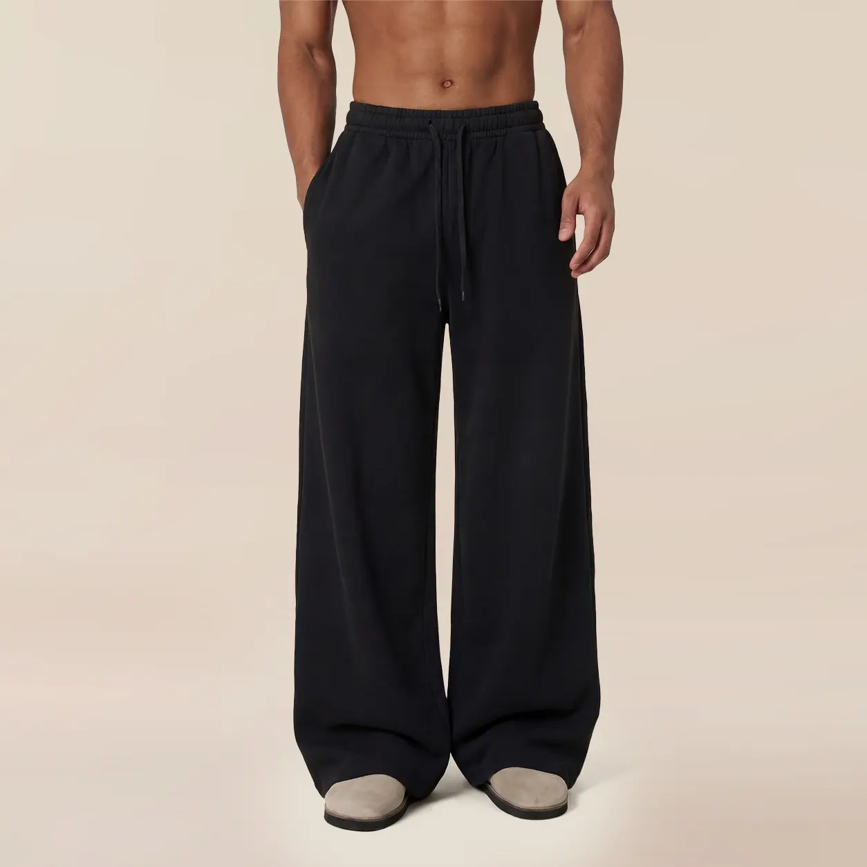 COOLGYM Men's Cotton Baggy Drawstring Wide-Leg Pants - Chunky Streetwear, Comfy, Uncuffed Open Bottom, Lightweight, Wrinkle-Resistant, Pocketed, Flowy Wide Leg, for Gym Y2K Wear, Baggy Sweatpants, Chunky Streetwear Men's Pants Gaucho Pants