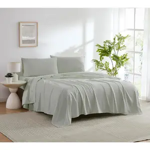 Fine Pinstripe Yarn Dye 4 count Sheet Set - Luxurious Garment Washed Microfiber Bed Sheets - Includes Flat Sheet, Fitted Sheet with Deep Pockets, & Pillowcases - Sage Green/