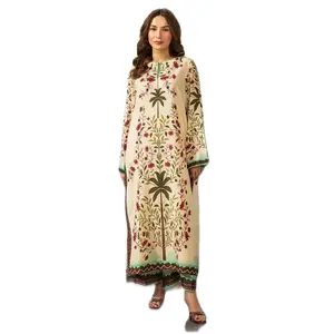 Pakistani Digital Printed Swiss Silk Long Shirt with Plazzo - Kaftan Style