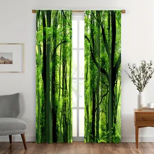 2pcs Forest Curtains Green Trees Jungle Branches Nature Scenery Decor Bedroom Living Room Rod Pocket Window Drapes