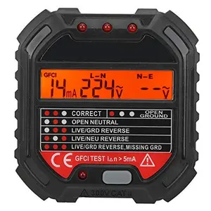 HT107B Tester 3-Pin Outlet Tester Receptacle Tester for 90-250V AC Frequency Phase Voltage Leakage Detection