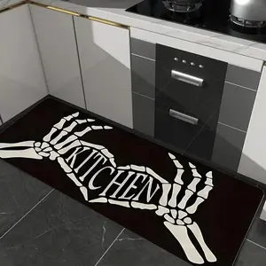 Halloween Skull Heart Kitchen Mat, Waterproof Anti-Slip Rug, Thick Flannel Carpet for Bathroom Bedroom Living Room Office, Kitchen Area Rug