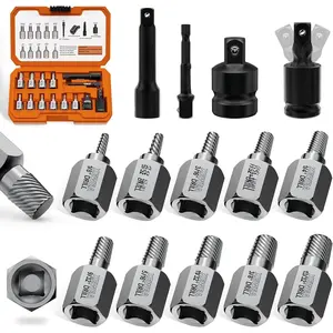 14 count 3/8" Drive Screw Extractor Set, Multi-Spline Easy Out Bolt Remover Kit for Stripped Broken , Nuts & Screws, Heavy-Duty CR-MO Extraction Tools with Extension & Adapter Accessories