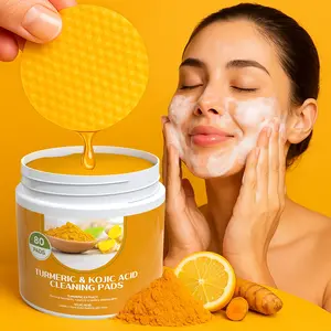 80pcs Turmeric & Kojic Acid Cleansing Pads - Turmeric Face Scrub Pads with Vitamin C- Soft Gentle Cleansing Pads & Alcohol-Free Lemon Scent, Convenient & Easy to Use for All Light Beige Types, Gentle Daily Face Cleansing Pads