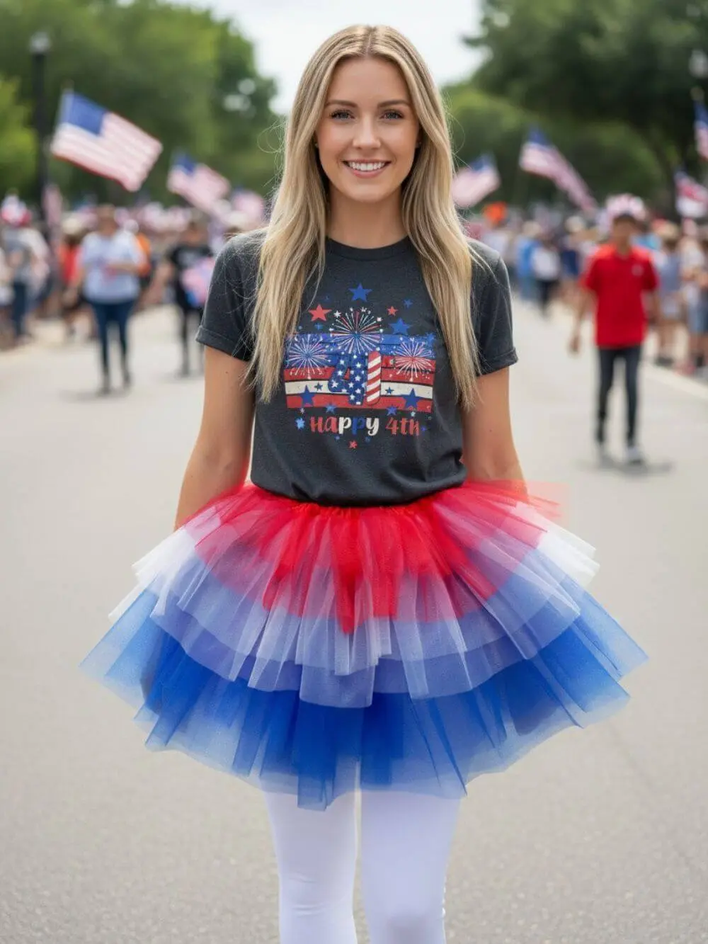 Red, White, Blue 6 Layer Tutu Skirt Patriotic Costume for Girls, Women, Plus