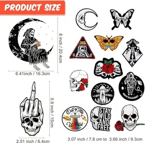 14 Pieces Alien Punk Skull Cool Goth Patches Embroidered Goth Iron On Patches Rock Punk Band Patch for Jackets Hat Clothing Bags DIY Decoration