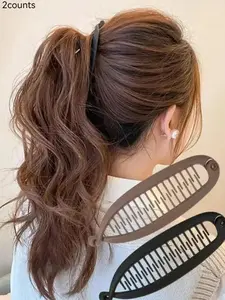 2pcs fish-shaped design banana hair clips, simple and casual hair accessories for women and girls, minimalist headwear suitable for thick hair