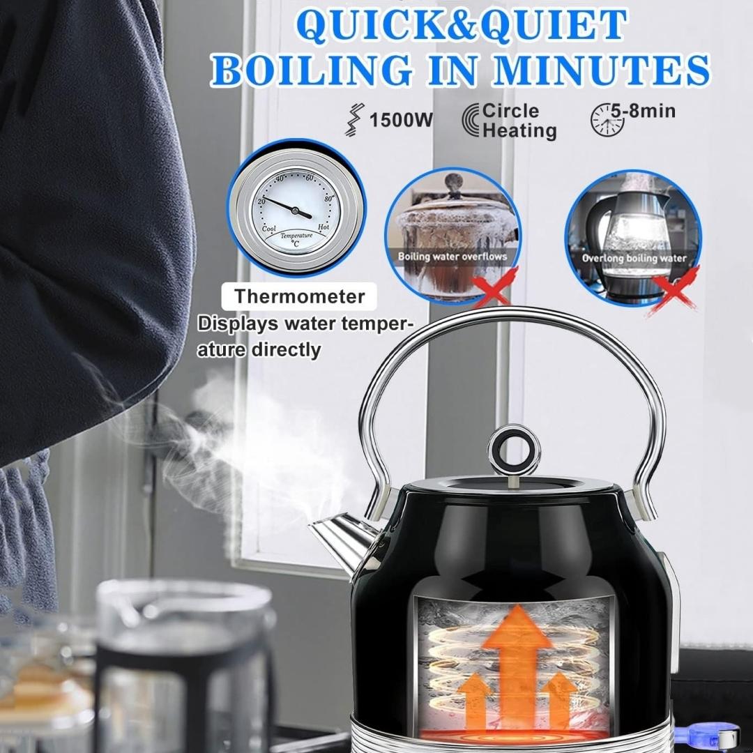 1.7 Liter Half Circle Electric Tea Kettle with Thermostat in Black