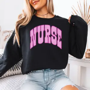 Nurse Pink Plaid Crewneck Sweatshirt DTG