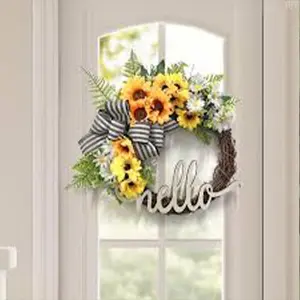 Sunflower Letter Wreath Door Hanging Decoration, Holiday Prop Wall Decor, Window Display Craft Ornament, Festive Home Decor