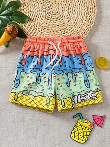 Gradient Ice Cream Beach Shorts, Colorful Sugar Hustle Printed Quick-Dry Casual Shorts, Slim-Fitting Drawstring Waist