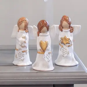 212 MAIN Christmas Angel Ceramic Ornament Set, 4.5in Glossy Star-Design Festive Decorations, Giftable Home Supplies with Tagged Sentiments in a Box