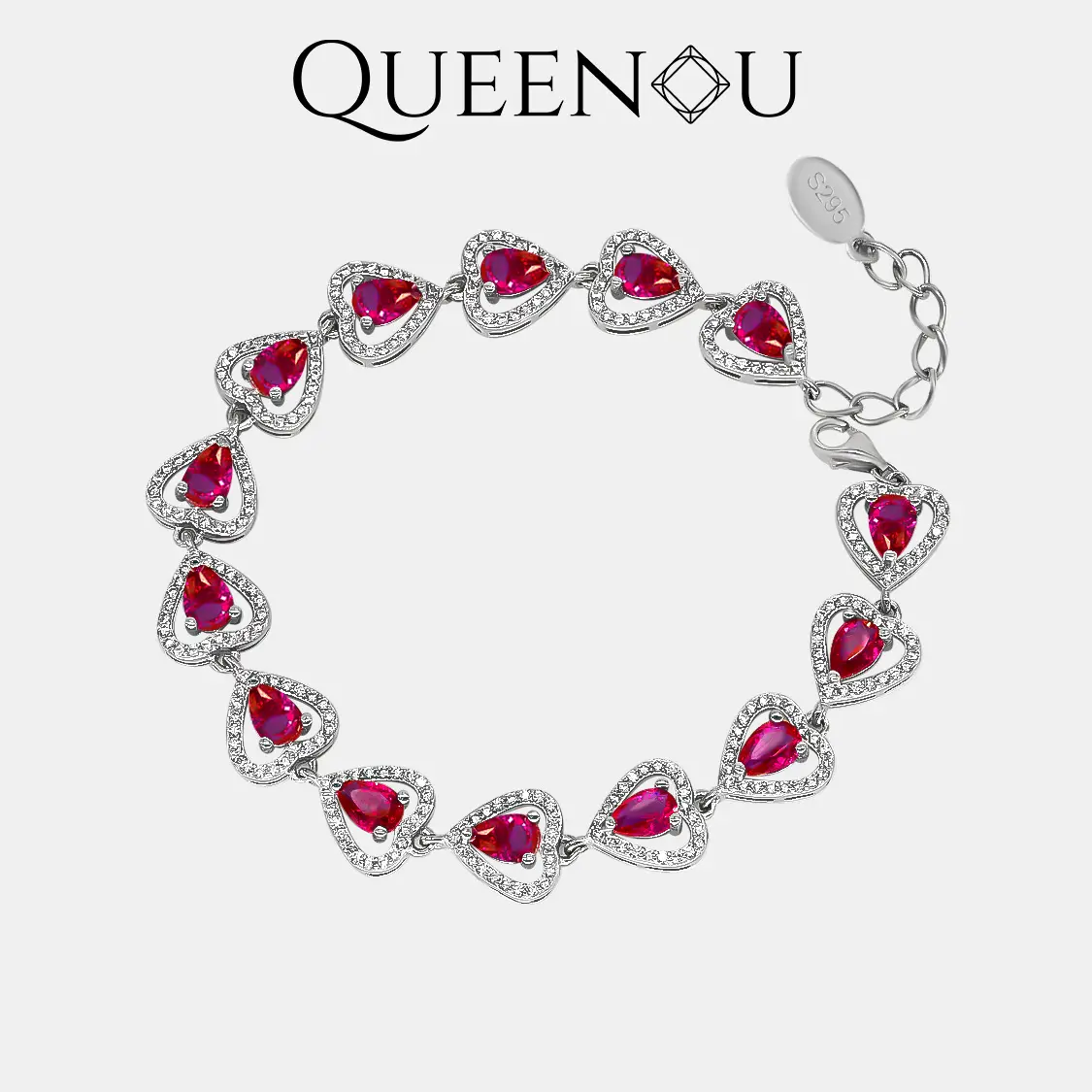 【908】New Year Promo luxury Cherry Red Cubic Zirconia Heart Bracelet–Elegant & Romantic for Women