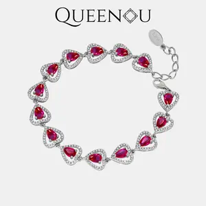 【908】New Year Promo luxury Cherry Red Cubic Zirconia Heart Bracelet–Elegant & Romantic for Women