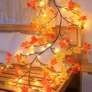 1.8M 96 LED USB Artificial Maple Leaves Branch Lights 8 Modes LED Christmas Halloween Maple Leaf Vines Light with Remote for Home Decoration