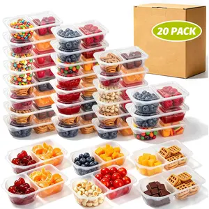 40-Pack Reusable Double Compartment Snackle Boxes with Utensils, Food-Grade Plastic Organizer, Sealed-Lid Stackable Kitchen Storage for On-the-Go Camping, Extra Large
