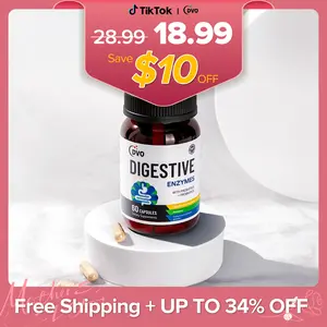 DVO Digestive Enzymes with Probiotic for Gut Health Stomach Discomfort Reduce Gas Bloating-60 Billion CFU-60 Capsules
