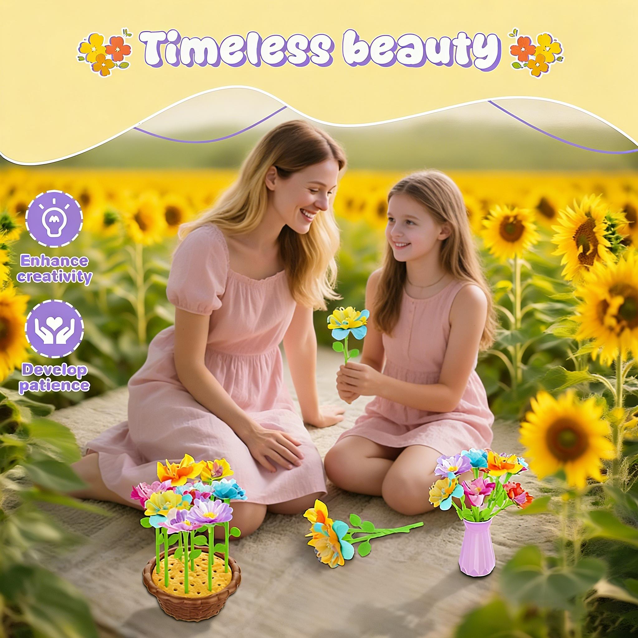 DIY Flower Bouquet Craft Kit for Kids – Colorful Build & Arrange Floral Set, Educational Creative Activity Toy, Birthday Gift for Girls Boys with 3 4 5 6 7 8 9 10 11 12 Years Old