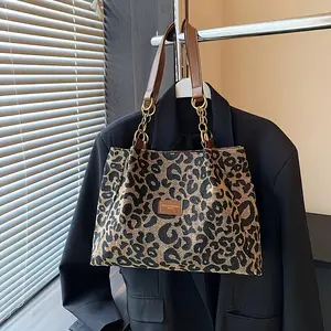 Ladies Fashion Leopard Print Canvas Handbag - Casual Shoulder Bag, Double Handles, Perfect for Daily Commuting and Stylish Outings