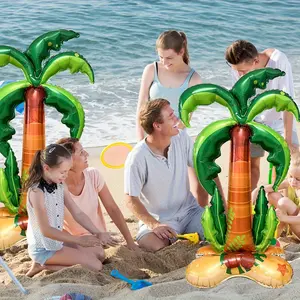 Set of 2 Coconut Tree Standing Aluminum Foil Balloons - Vibrant Green And Orange Tropical Design, Suitable for Hawaii, Birthdays, Beach Parties, Photo Backdrops, No Electricity Needed, Reusable Durable Helium Party Decorations