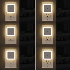 6-Pack Plug-in Night Lights with Sound Sensor & Dusk-to-Dawn Automatic sensing for Bedroom, Bathroom, Hallway – Warm White LED Night Light