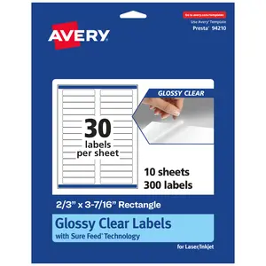 Avery Glossy Clear Rectangle Labels with Sure Feed, 2/3" x 3-7/16"
