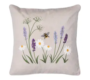 Lavender & Bee Garden Embroidered Woven Throw Pillow by Valeri