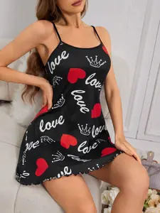 Women's Letter and Heart Strap Sleeveless Sleepwear, Comfortable Nightgown, Fashionable Home Wear, Perfect for Relaxing at Home, Loungewear