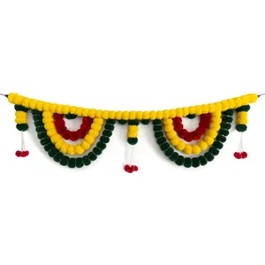 Shalin India Vibrant Marigold Garland For Diwali & Weddings – Artificial Flower Décor, 39 Inches, Yellow, Red & Green Toran