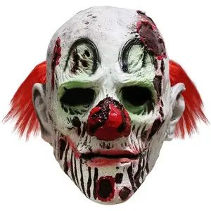 STANDARD GOODS Halloween Scary Evil Clown Mask with Red Hair Blood Red Lips Icy Gloomy Face Classic Latex Costume Accessory for Adults Eye