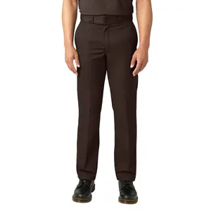 Dickies Men's Original 874 High Waist Relaxed Fit Straight Leg Antistain Cotton Workwear Pants, Belt-Style Boot-Friendly Button-Adorned Classic Dark Brown All-Seasons Plain Twill Non-Denim, Machine-Washable, Reinforced Seams, Welt Pockets, Style 874-DB, A
