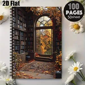 1 Pack Spiral Notebook 5.7x8.26 inch, Hardcover Autumn Themed Journal with Lined Pages, Perfect for Thanksgiving Writing, Fall Travel Diary, School Notes, Office Memos, Gift for Students and Writers [2D] Flat