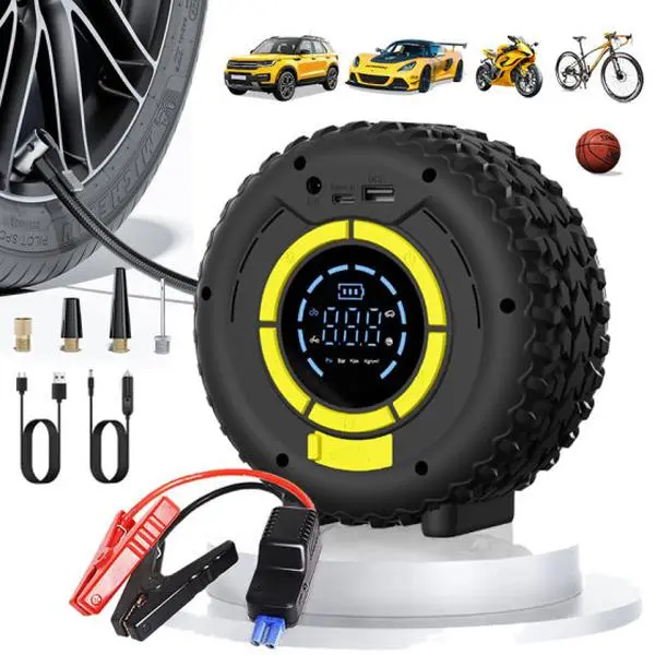 【DealsForYouDays】Portable Car Jump Starter 5000A UltraSafe with 160PSI Tire Inflator, Emergency Starter, Diesel Engines, LED Light, Upgraded Cooling Fan & Motherboard (FCC、CE) - Car Emergency Kits!